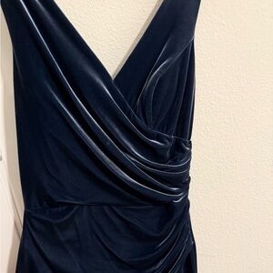 Velour Dark Blue Floor Length Body con Dress